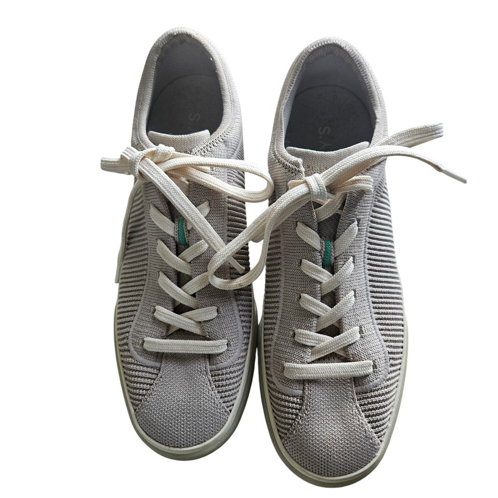 Rothy's The RS01 Sneaker Tan Beige Knit Low Top Lace Up Shoes Mens 8